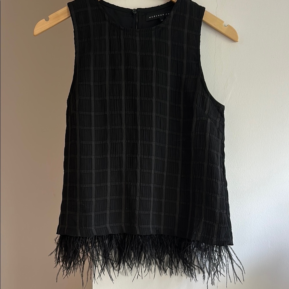Endless Rose Black Sleeveless Top Feather Hem CS EUC
